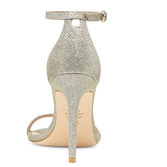 NEW Stuart Weitzman Nudistcurve Shimmery Ankle-Strap Sandals Platino Glitter 10 - Picture 12 of 13